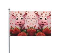 Bandiere decorative per esterni con stampa di mucca rosa con fragole da 0,9 x 1,5 m, leggere e belle, adatte per cortili all'aperto e celebrazioni di festival.