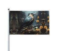 Bandiere decorative per esterni con uccelli e fiori neri, 0,9 x 1,5 m, leggere e belle, adatte per cortili all'aperto e celebrazioni di festival.