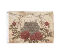 Bandiere decorative per esterni, gotiche vintage, rose rampicanti, Halloween, rosse, con occhiello, decorazione per portico, balcone, terrazza, patio, 0,9 x 1,5 m