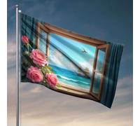 Bandiere decorative per la camera Una pittoresca vista sul mare con rose in primo piano. Bandiera decorazione per terrazza decorazioni per camper per interni (152 x 244 cm)