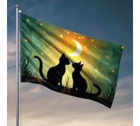 Bandiere decorative per la stanza con due gatti sotto il cielo illuminato dalla luna. Bandiere alla moda per dormitorio universitario, accessori per grotte (60 x 90 cm)