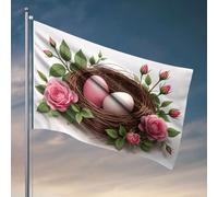 Bandiere decorative per la stanza con uova di Pasqua in un nido con rose. Bandiera decorativa per esterni per camper (30 x 45 cm)