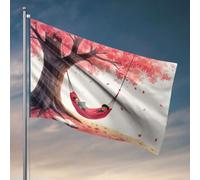 Bandiere decorative per la stanza, due persone che leggono su un'amaca sotto un albero di ciliegio. Bandiera alla moda per dormitorio universitario uomo accessori per grotte (120 x 180 cm)