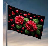 Bandiere decorative per la stanza, due rose rosse con cuori su sfondo nero. Bandiera decorativa per camper, per interni (120 x 180 cm)