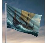 Bandiere decorative per la stanza, nave vichinga che naviga attraverso mari in tempesta. Bandiera decorativa per camper, per interni (120 x 180 cm)