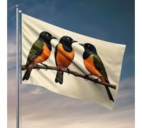 Bandiere decorative per la stanza, tre uccelli colorati appollaiati su un ramo. Bandiera alla moda per dormitorio universitario e accessori per grotte (120 x 180 cm)