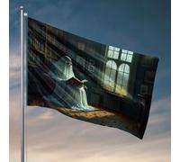 Bandiere decorative per la stanza Un fantasma legge un libro in una biblioteca accogliente. Bandiere alla moda per dormitorio universitario accessori per grotte (60 x 90 cm)