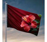 Bandiere decorative per la stanza Un vivace fiore di ibisco rosso fiorisce su uno sfondo scuro. Bandiera alla moda per dormitorio universitario uomo accessori per grotte (120 x 180 cm)