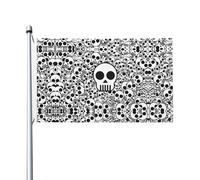 Bandiere decorative su entrambi i lati, bandiere bianche e nere con motivo teschi con occhielli, adatte per appendere in giardini e feste.