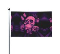 Bandiere decorative su entrambi i lati, bandiere viola con teschi e rose con occhielli, adatte per appendere in giardini e feste.