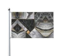 Bandiere decorative su entrambi i lati, con texture in marmo nero e oro, con occhielli, adatte per appendere in giardini e feste.