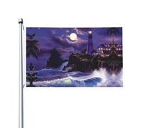 Bandiere decorative su entrambi i lati, motivo faro al chiaro di luna con occhielli, adatte per appendere in giardini e feste.