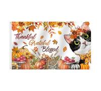 Bandiere del Ringraziamento con gatto nero per esterni, 9 x 1,5 m, bandiera autunnale grata e benedetta, zucca stagionale autunno vacanze cortile bandiera raccolta all'aperto banner con occhielli in