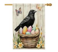 Bandiere della casa degli uccelli dei corvi di Pasqua primaverile 71,1 x 101,6 cm su entrambi i lati, uova floreali in legno, bandiere verticali per la casa, bandiere di iuta con animali decorazione