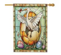Bandiere della casa degli uccelli delle cicogne di Pasqua primaverili 71,1 x 101,6 cm su entrambi i lati, uova in vetro colorato, bandiere verticali per la casa, bandiere di iuta con animali