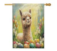 Bandiere della casa dei lama di alpaca di Pasqua primaverili 71,1 x 101,6 cm su entrambi i lati, uova floreali campo anteriore cortile cortile bandiere verticali per la casa, bandiere di iuta animali