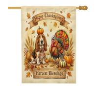 Bandiere della casa del Ringraziamento Basset Hound Dog Front Yard Backyard iuta House Flags 28x40 Double Face per esterni, Harvest Turchia Home Flags, Fall Home Portico Flag