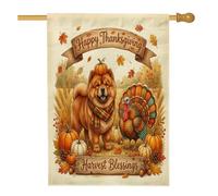 Bandiere della casa del Ringraziamento Chow Chow Dog Front Yard Backyard iuta House Bandiere 28x40 Double Face per esterni, Harvest Turchia Home Flags, Autunno Home Portico Bandiera