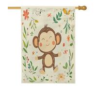 Bandiere della casa delle scimmie primaverili 71 x 101 cm su entrambi i lati, fiori dei cartoni animati standard bandiere per la casa, bandiere da cortile con animali decorazione per esterni