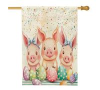 Bandiere della casa di maiale pasquale primaverile 71 x 101 cm su entrambi i lati per esterno, simpatiche uova divertenti animali standard verticale tela casa bandiera, strana e stravagante Groovy