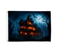 Bandiere della casa infestata per esterni, Halloween gotico pipistrelli luna Halloween bandiere decorative nere banner esterno resistente allo sbiadimento decorazione per giardino, ingresso, casa