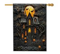Bandiere della casa infestata spaventosa di Halloween, 71 x 101 cm, double face per esterni, 3D Horror Castle Relief Standard Vertical Canvas Home Flags, Vintage Spooky Front Yard Backyard Decorazione