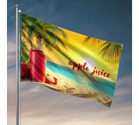 Bandiere della grotta dell'uomo una lattina rinfrescante di succo di mela su una spiaggia tropicale al tramonto. Bandiera per la stanza delle ragazze bandiere divertenti (120 x 180 cm)