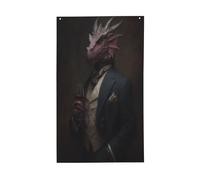 Bandiere di auguri con drago vestito in un abito vittoriano, striscione di auguri stagionale con occhielli per interni ed esterni, feste per la casa