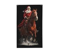 Bandiere di Babbo Natale che cavalca il cavallo rosso, 3 x 1,5 m, striscione di auguri con occhielli per interni ed esterni, decorazioni per la casa per feste
