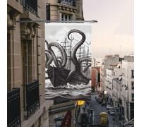 Bandiere di benvenuto bifacciali da 3X5 piedi per esterni, bandiere verticali per casa, bandiere da giardino con polpo e nave in bianco e nero, grandi striscioni per le vacanze con occhielli in ottone