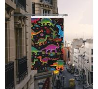 Bandiere di benvenuto bifacciali da esterno, 3x5 piedi, bandiere verticali per casa, bandiere da giardino con dinosauri dei cartoni animati, grandi striscioni per le vacanze con occhielli in ottone, b