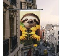 Bandiere di benvenuto bifacciali da esterno, 3x5 piedi, bandiere verticali per casa, bandiere da giardino con girasoli e bradipi, grandi striscioni per le feste con occhielli in ottone, bandiere decor