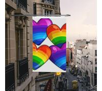 Bandiere di benvenuto bifacciali da esterno, 3X5 piedi, bandiere verticali per casa, bandiere da giardino con cuori Gay Pride colorati arcobaleno, grandi striscioni per le vacanze con occhielli in ott