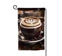 Bandiere di benvenuto con stampa di caffè caldo con chicco di caffè, decorazione per esterni, per tutte le stagioni, bandiera da giardino e patio, 30,5 x 45,7