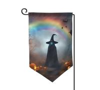Bandiere di benvenuto da giardino arcobaleno con stampa strega di Halloween, decorazione per esterni, per tutte le stagioni, bandiera da giardino e patio, 30,5 x 45,7