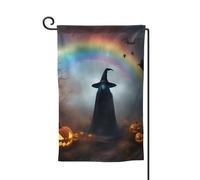 Bandiere di benvenuto da giardino arcobaleno con stampa strega di Halloween, decorazione per esterni, per tutte le stagioni, bandiera da giardino e patio, 30,5 x 45,7