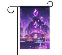 Bandiere di benvenuto da giardino per esterni, viola, stile anime, città, 30 x 45 cm, bifacciali, bandiere da giardino stagionali per primavera ed estate, bandiera natalizia per esterni per tutte le