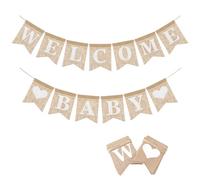 Bandiere di benvenuto in iuta per bambini, striscioni pre-infilate in iuta per arrivo, adorabili striscioni decorativi per la doccia del neonato, elegante cartello di annuncio di nascita per ragazzo e