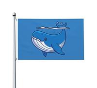 Bandiere di benvenuto per esterni con simpatiche balene blu, 3x5 piedi, in poliestere resistente, bifacciali, per casa, cortile, festival, decorazioni per esterni.