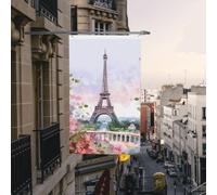 Bandiere di benvenuto verticali bifacciali da 3X5 piedi per esterni, bandiere da casa verticali con torre Eiffel di Parigi e fiori, bandiere da giardino, grandi striscioni per le vacanze con occhielli