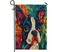 Bandiere di carta per quilling da giardino Boston Terrier, 30,5 x 45,7 cm, per esterni, divertenti bandiere verticali in lino per cani, per casa, cuccioli, cortile, cortile, prato, decorazione esterna