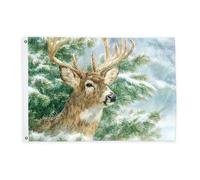 Bandiere di cervo per esterni, natura realistica pino neve inverno verde bandiere decorative per esterni con occhiello decorazione per balcone terrazza giardino ingresso casa 0,9 x 1,5 m