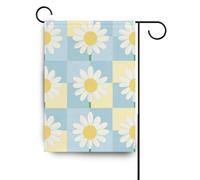 Bandiere di fiori margherita a quadri blu del giardino felice anno nuovo banner per la decorazione esterna 28x40 doppia faccia