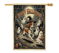 Bandiere di Halloween Cavalier King Charles Spaniel per cortile cortile cortile casa juta bandiere 28 x 40 su entrambi i lati per esterni, feste divertenti fantasmi bandiere per la casa, bandiera del