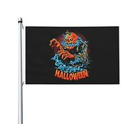 Bandiere di Halloween con teste di zucca e zombi pieni di fumo per esterni, 3x5, bandiera bifacciale, striscione per esterni con 2 occhielli in ottone, bandiera per la casa, decorazione del cortile