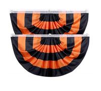 Bandiere di Halloween da 2 x 1,2 m, decorazioni per esterni, da appendere, arancione e nero, bandiera pieghettata per ventaglio, striscione a metà F-lag per Halloween con 3 occhielli, per casa e