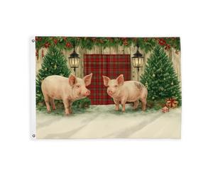 Bandiere di maiali per esterni, lanterna rustica dell'albero di Natale verde di Natale bandiere decorative per esterni con occhiello decorazione per portico anteriore, balcone, terrazza, patio, 0,6 x