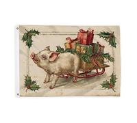 Bandiere di maiali per esterni, regali di Natale vintage a slitta rossa bandiere decorative per esterni con occhiello decorazione per portico anteriore, giardino, balcone, casa, 0,9 x 1,5 m