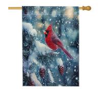 Bandiere di Natale cardinali per la casa degli uccelli, 71,1 x 101,6 cm, double face, per decorazioni, Natale, neve, pigna, cortile, casa, tela, bandiere invernali per esterni