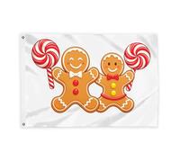 Bandiere di pan di zenzero per esterni, Natale giocoso lecca-lecca papillon natalizio marrone decorativo per esterni con occhielli decorazione per portico anteriore balcone, terrazza patio 0,9 x 1,5 m